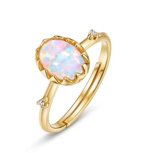 Opal Halo Gold Solitaire Ring - Stellaradorn