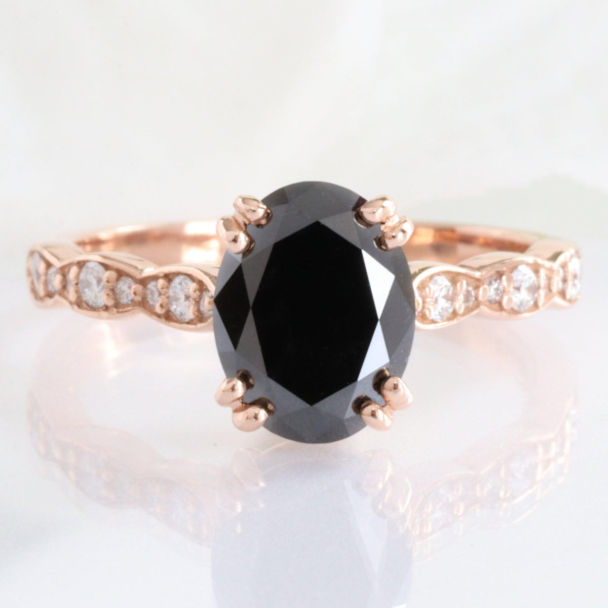 Grace’s Scallop | Oval Black Diamond Solitaire Engagement Ring.