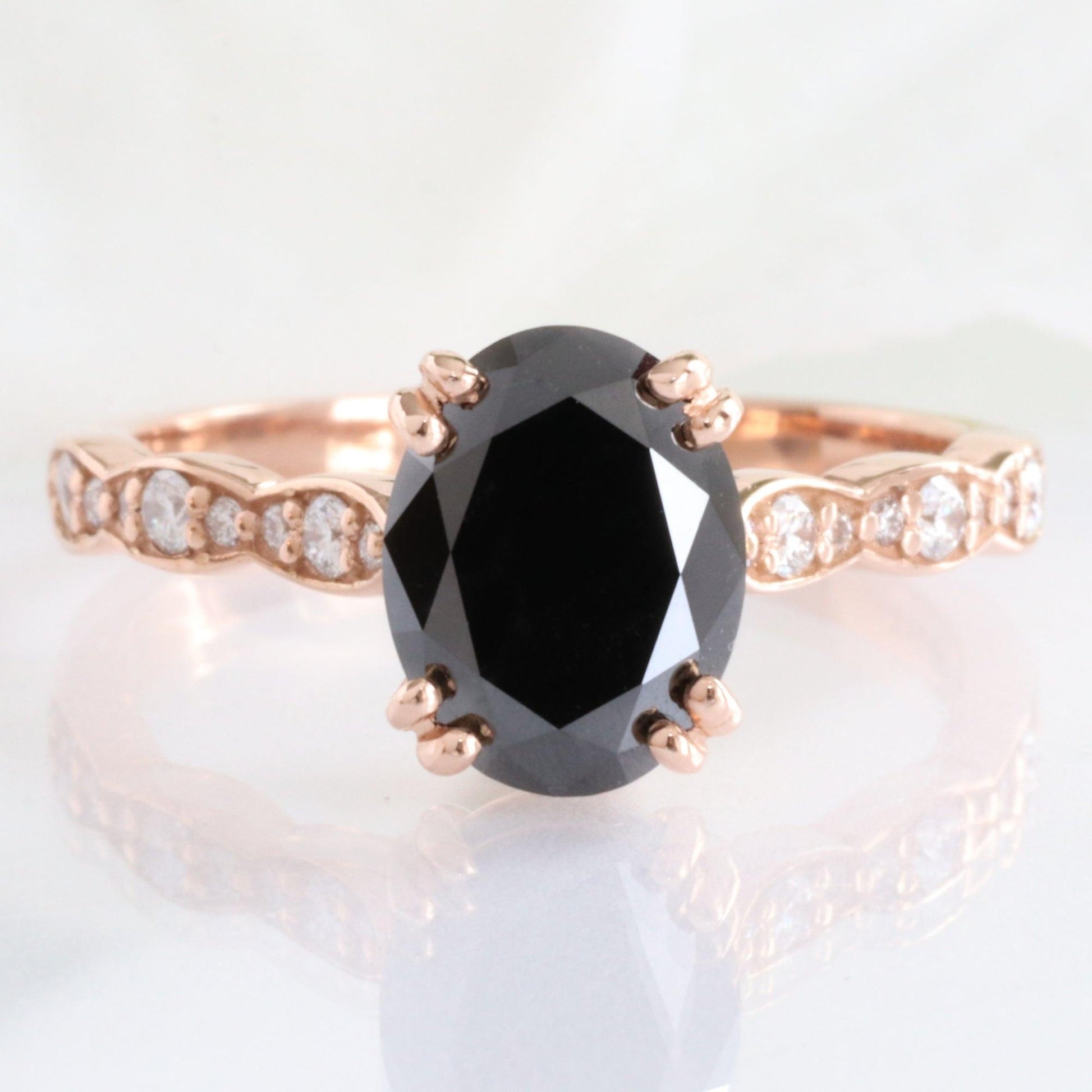Grace’s Scallop | Oval Black Diamond Solitaire Engagement Ring.