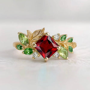 Princess cut red Garnet Ring, Garnet engagement ring, Square Garnet Ring.