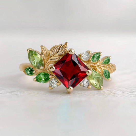 Princess cut red Garnet Ring, Garnet engagement ring, Square Garnet Ring.