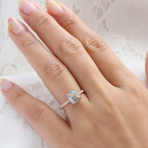 2.28 Ct Large Salt and Pepper Diamond Ring in 14k Rose Gold Solitaire Pave Band, Size 6.75.
