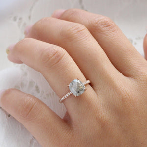 2.28 Ct Large Salt and Pepper Diamond Ring in 14k Rose Gold Solitaire Pave Band, Size 6.75.