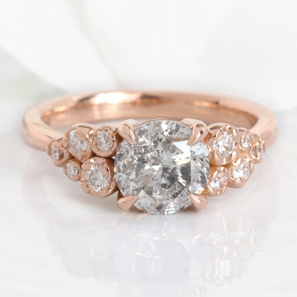Rosalind’s Remembrance | Floral Cluster Round Salt & Pepper Diamond Engagement Ring.