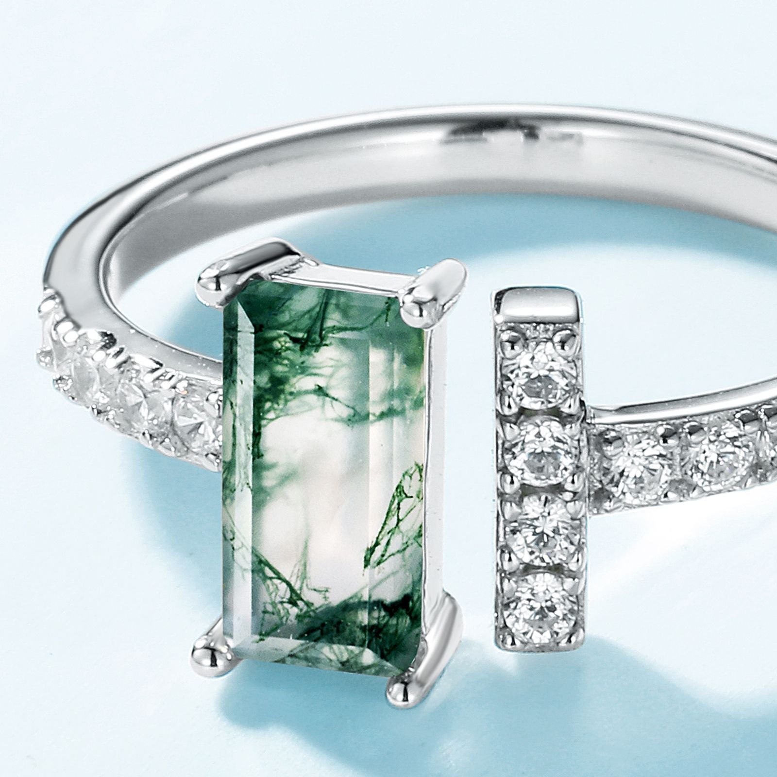 Statement Nail-Style Moss Agate Ring in Sterling Silver