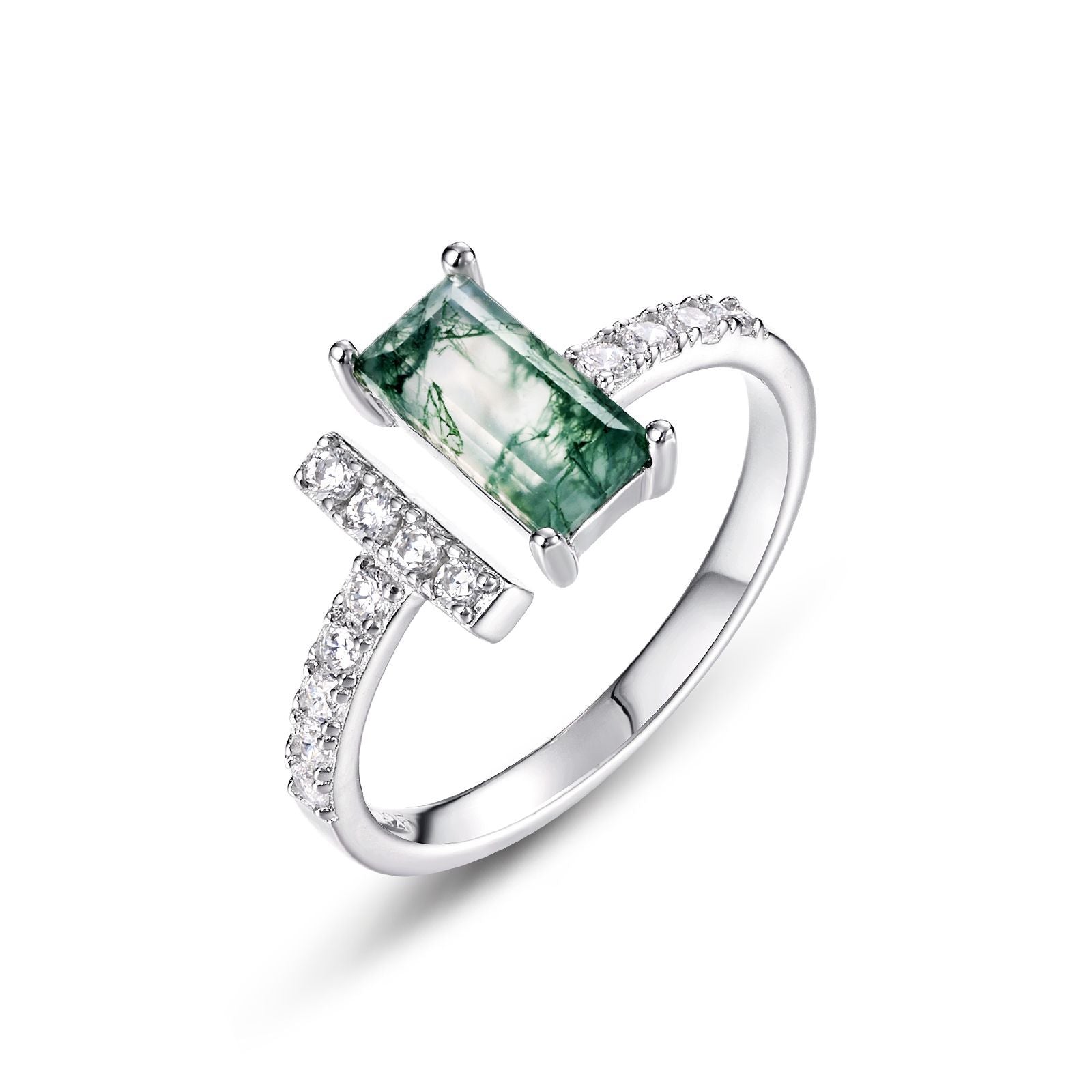 Statement Nail-Style Moss Agate Ring in Sterling Silver
