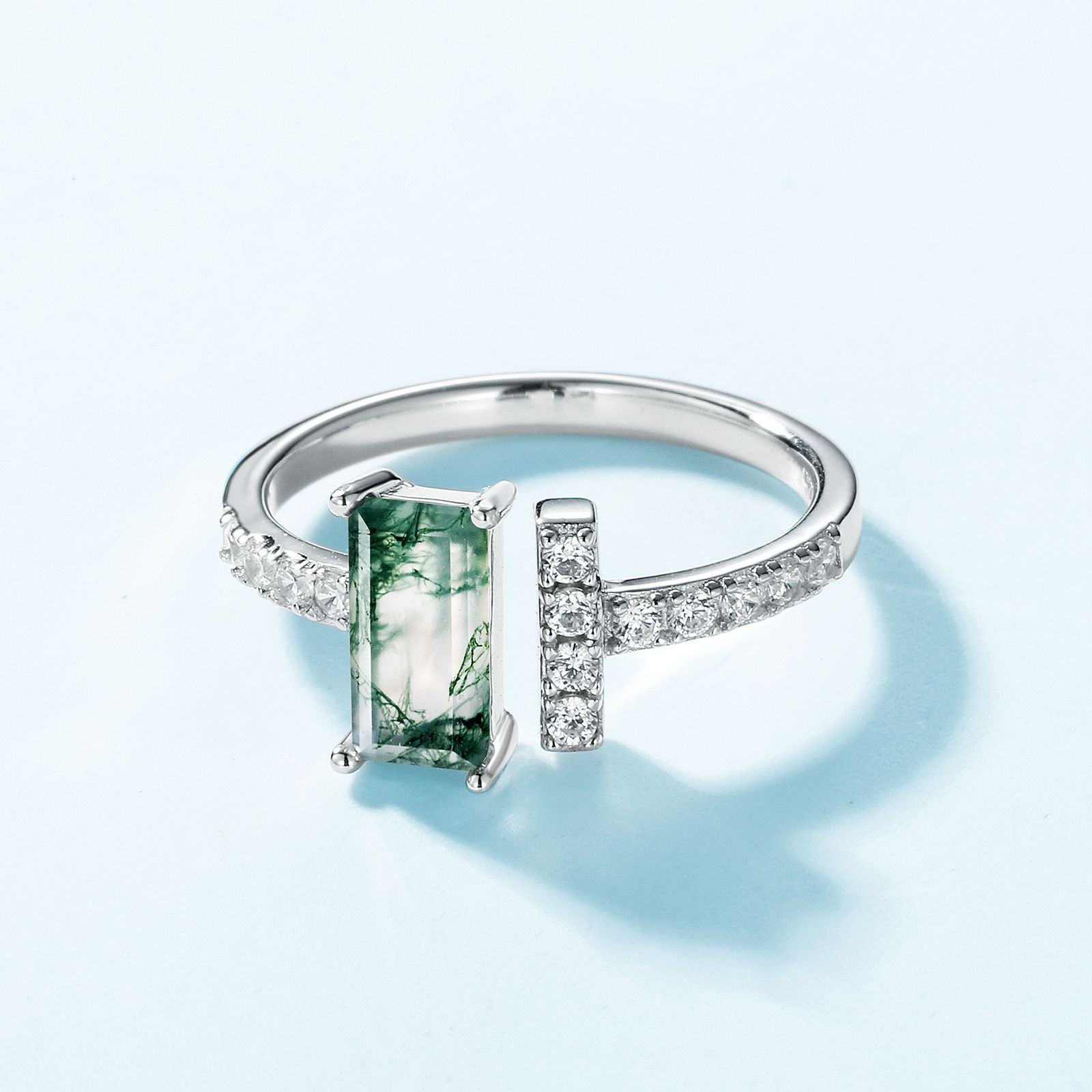 Statement Nail-Style Moss Agate Ring in Sterling Silver