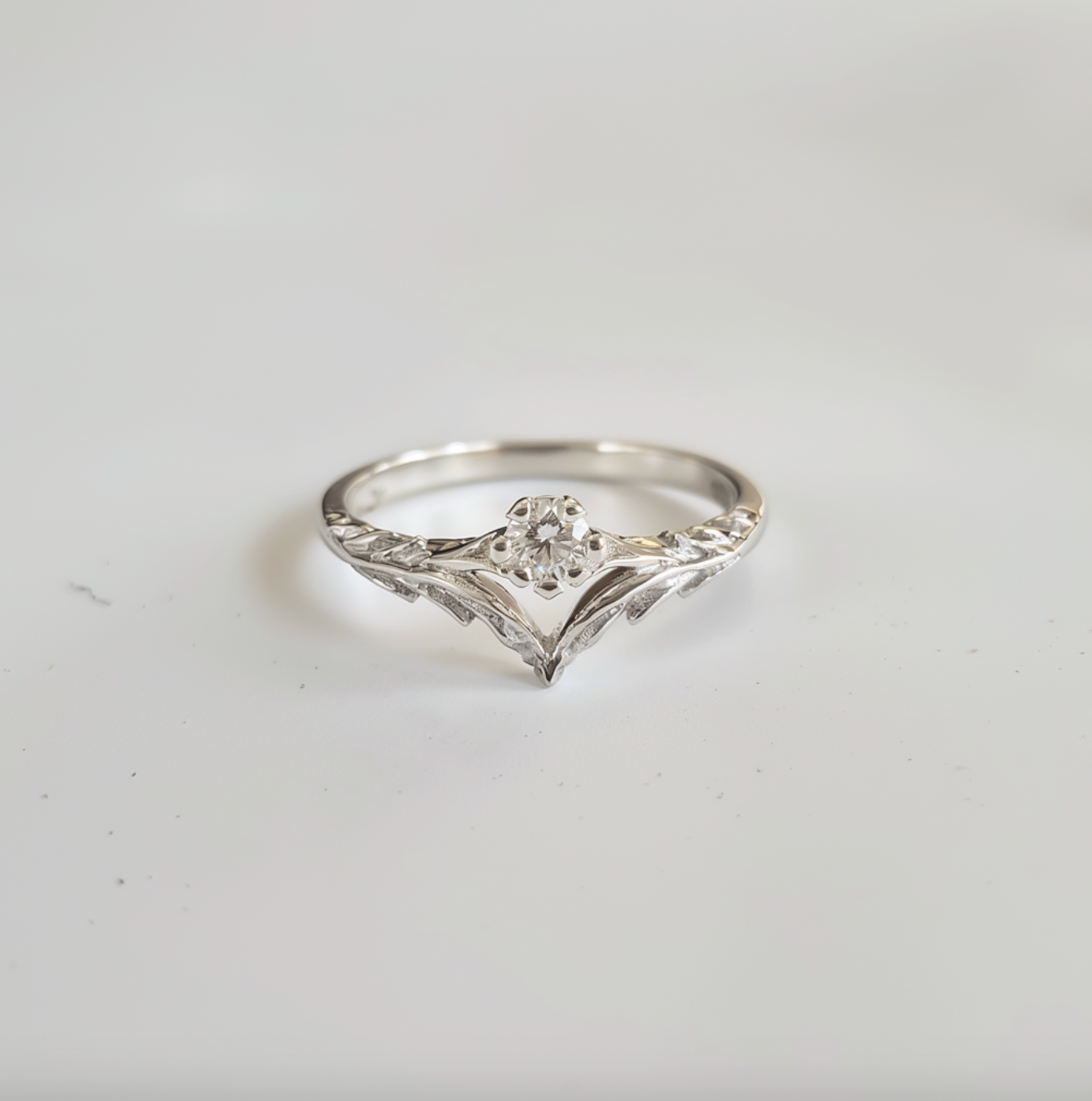 Angel’s Wing | V-Shaped Leaf Diamond Solitaire Wedding Band.