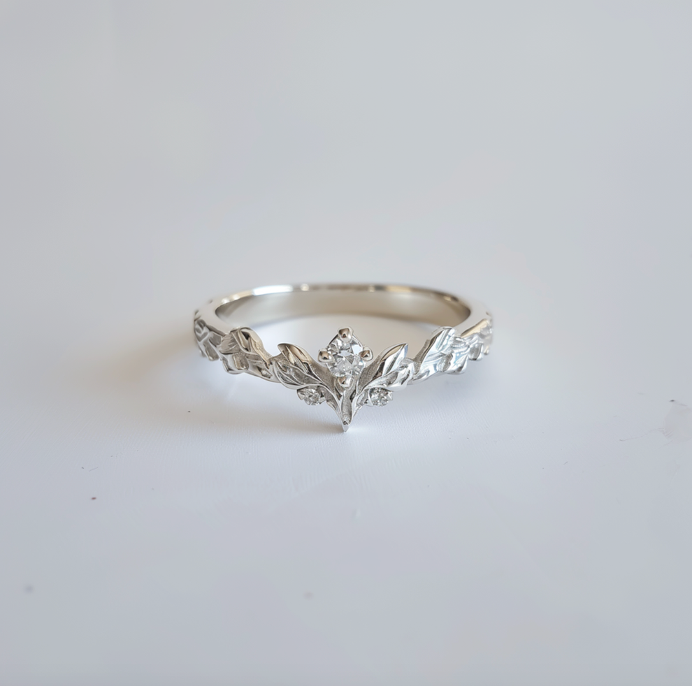 Angel’s Garden | Diamond Leaf Motif Wedding Band.