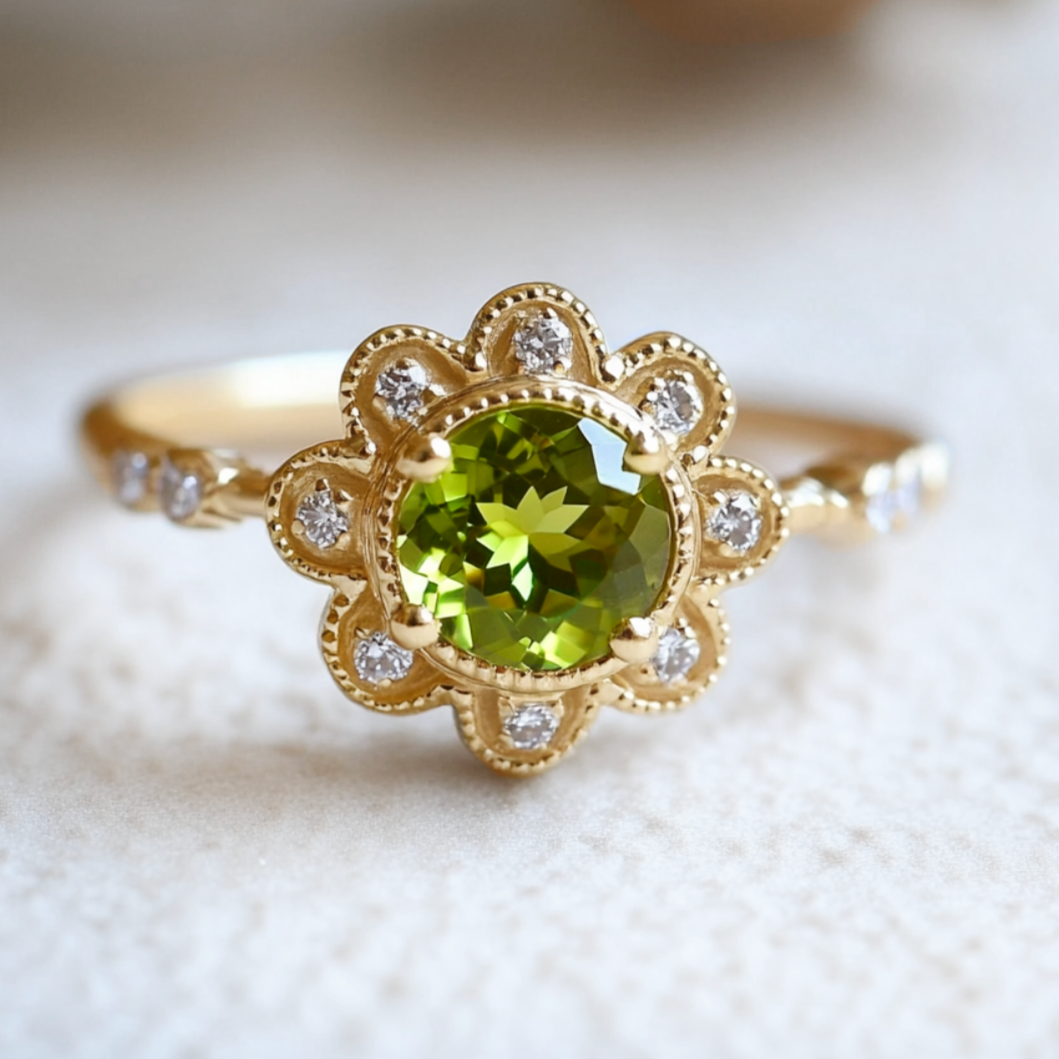 1CT Round Cut Evergreen Green Gemstone Engagement Ring.