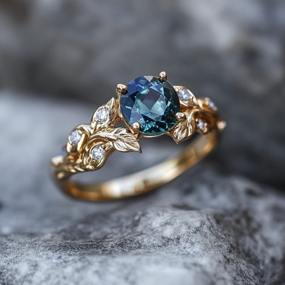 Lyra‘s Bloom | Sapphire and Diamond Vine Engagement Ring.