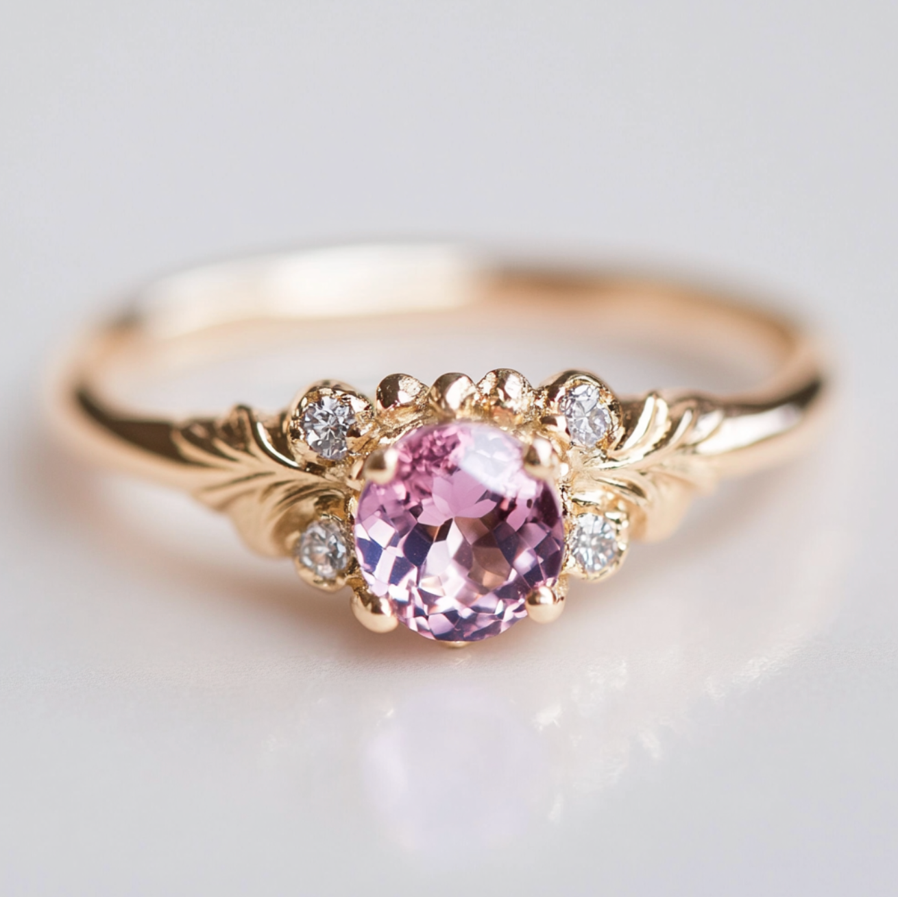 Luna’s Blush | Round Cut Rose Quartz Engagement Ring.
