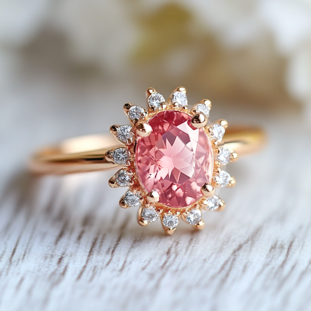 Aurora’s Blush | Oval Pink Tourmaline Halo Ring.
