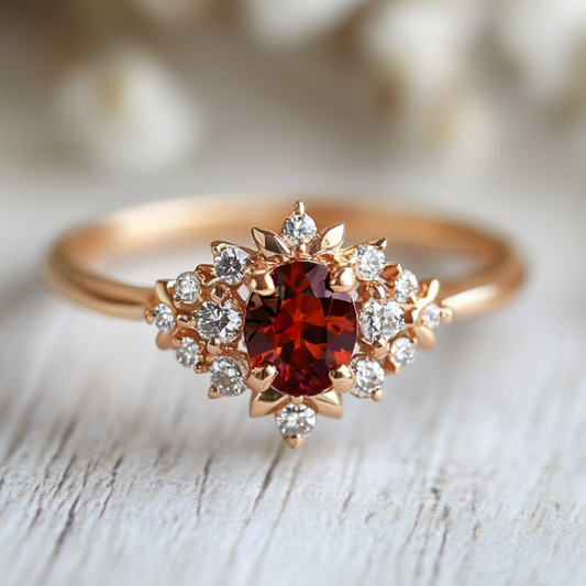 Red Velvet Garnet Engagement Ring, Red Garnet ring.