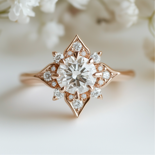 Astra Whispering Star 1CT Round Cut Moissanite Halo Engagement Ring.