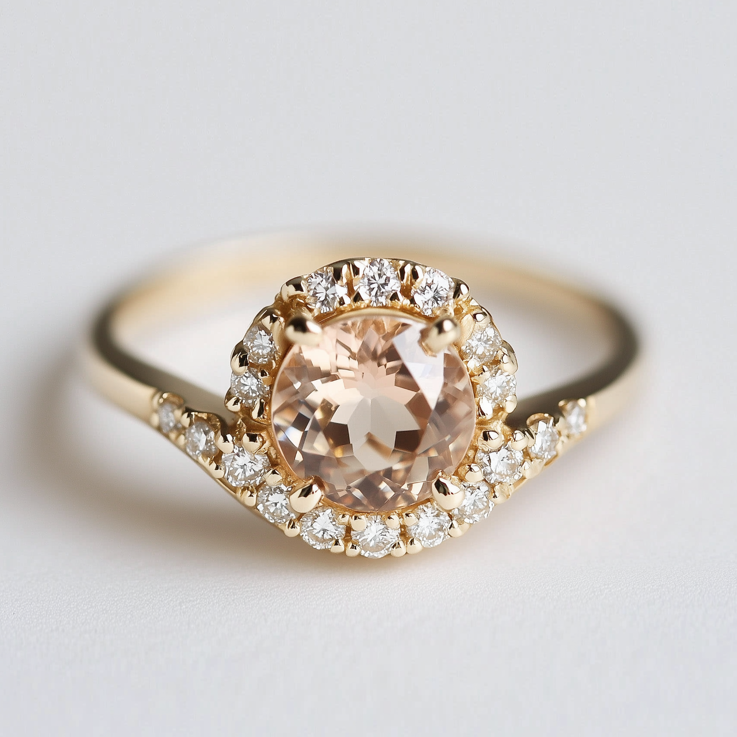 Aurora’s Dewfall | Morning Dew Champagne Moissanite Halo Engagement Ring.