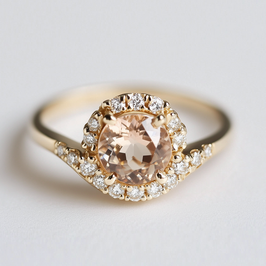 Aurora’s Dewfall | Morning Dew Champagne Moissanite Halo Engagement Ring.
