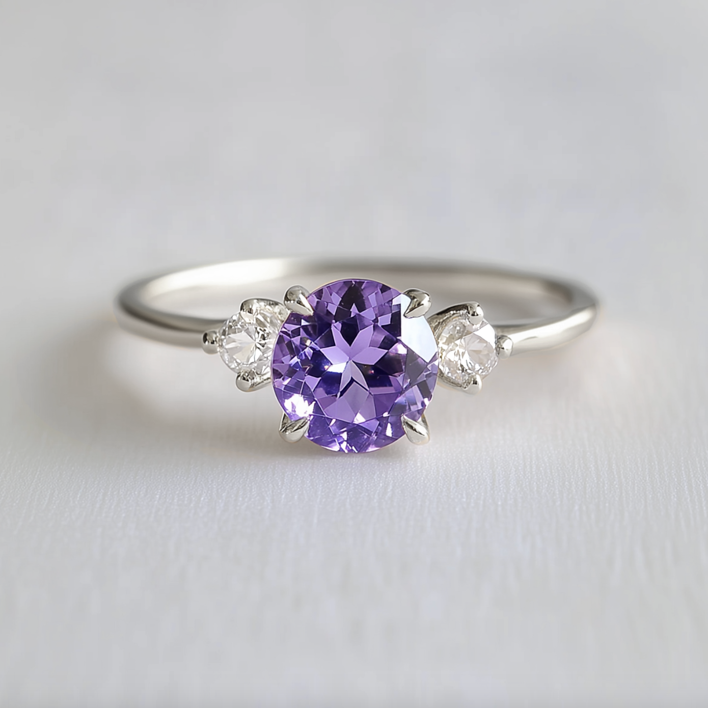 Velvet Twilight | Three-Stone Tanzanite & Moissanite Ring.