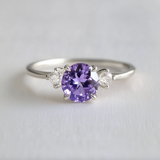 Velvet Twilight | Three-Stone Tanzanite & Moissanite Ring.