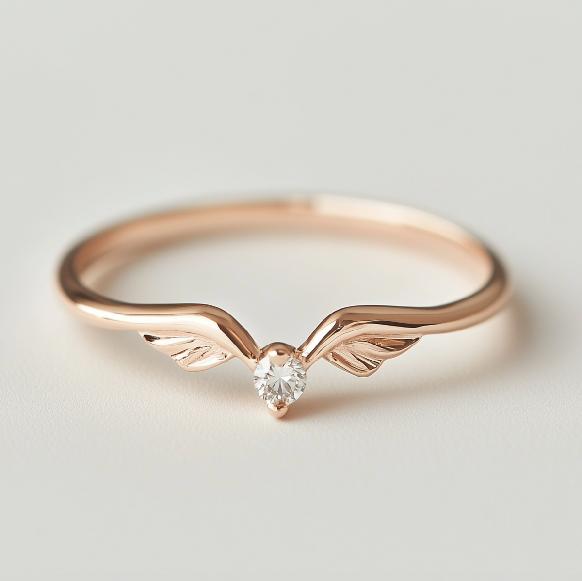 Angel‘s Whisper | V-Wing Solitaire Diamond Wedding Band.