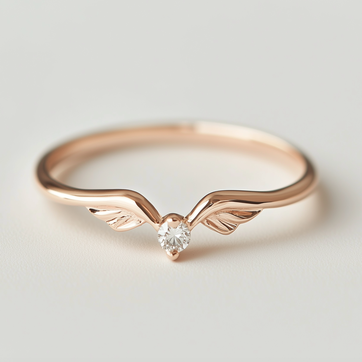 Angel‘s Whisper | V-Wing Solitaire Diamond Wedding Band.