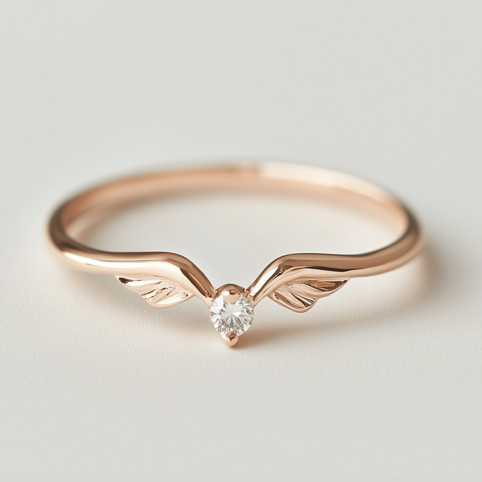 Angel‘s Whisper | V-Wing Solitaire Diamond Wedding Band.