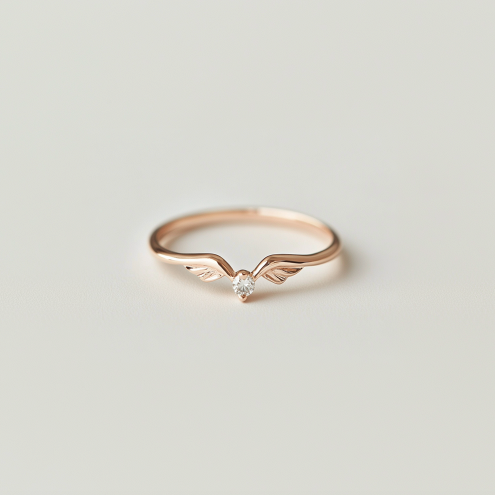 Angel‘s Whisper | V-Wing Solitaire Diamond Wedding Band.
