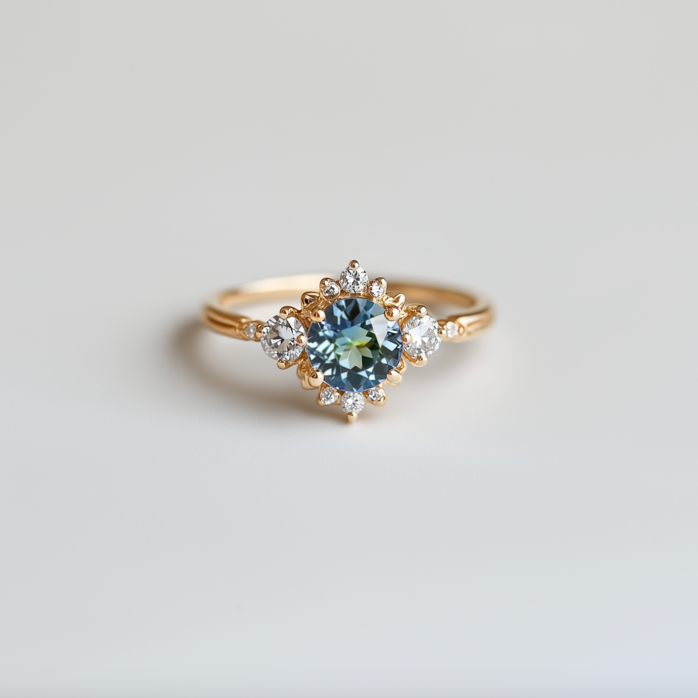 Stella’s Halo | Round Blue Sapphire Engagement Ring.