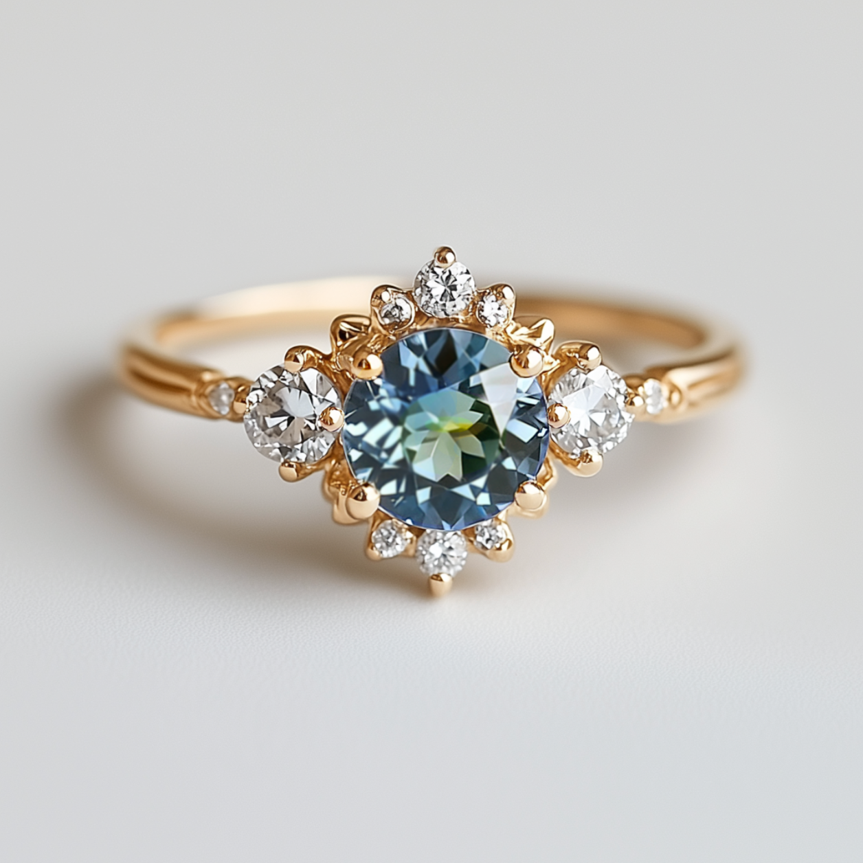 Stella’s Halo | Round Blue Sapphire Engagement Ring.