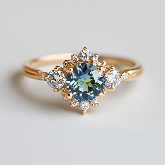 Stella’s Halo | Round Blue Sapphire Engagement Ring.