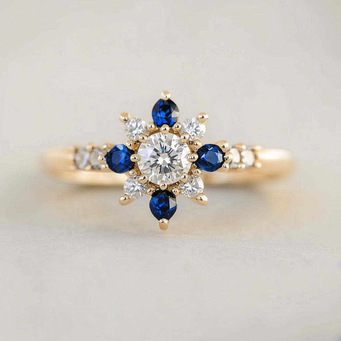 Sylvia‘s Floret | Blue Sapphire Petal Engagement Ring.