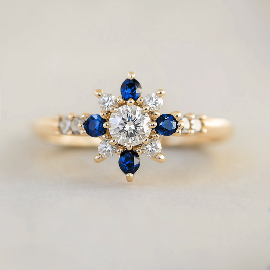 Sylvia‘s Floret | Blue Sapphire Petal Engagement Ring.