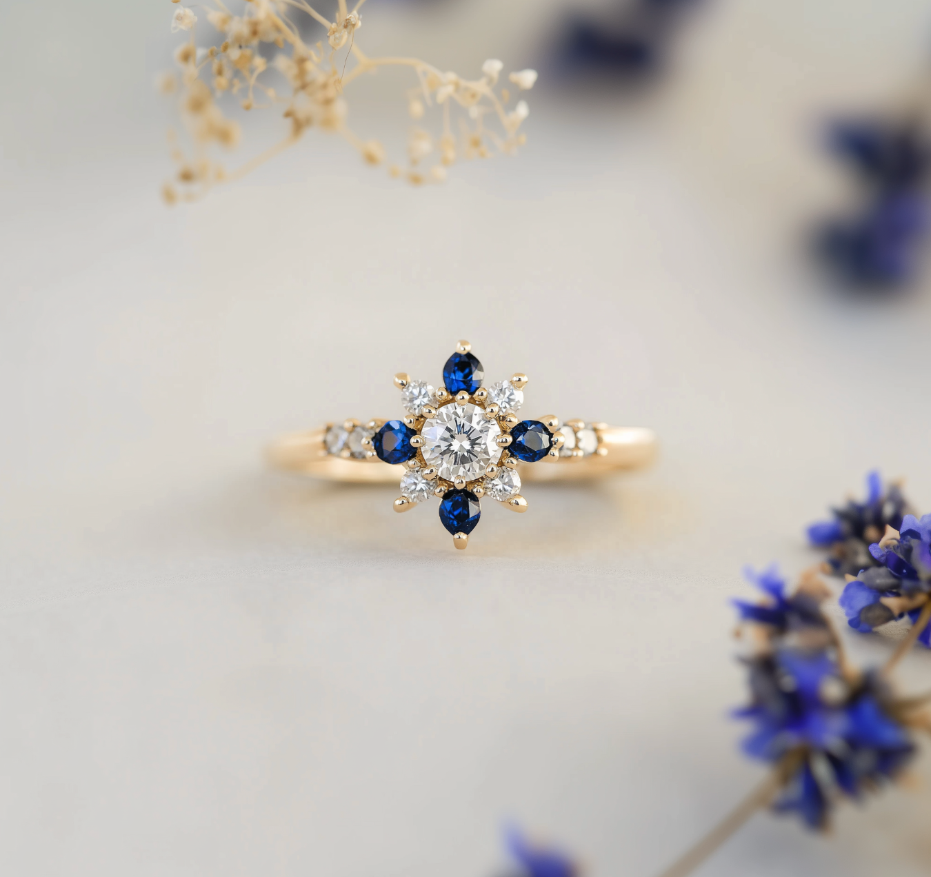 Sylvia‘s Floret | Blue Sapphire Petal Engagement Ring.