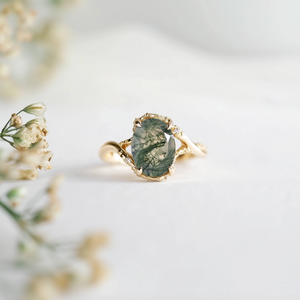 Mirelle's Glade | Oval Moss Agate Engagement Ring.