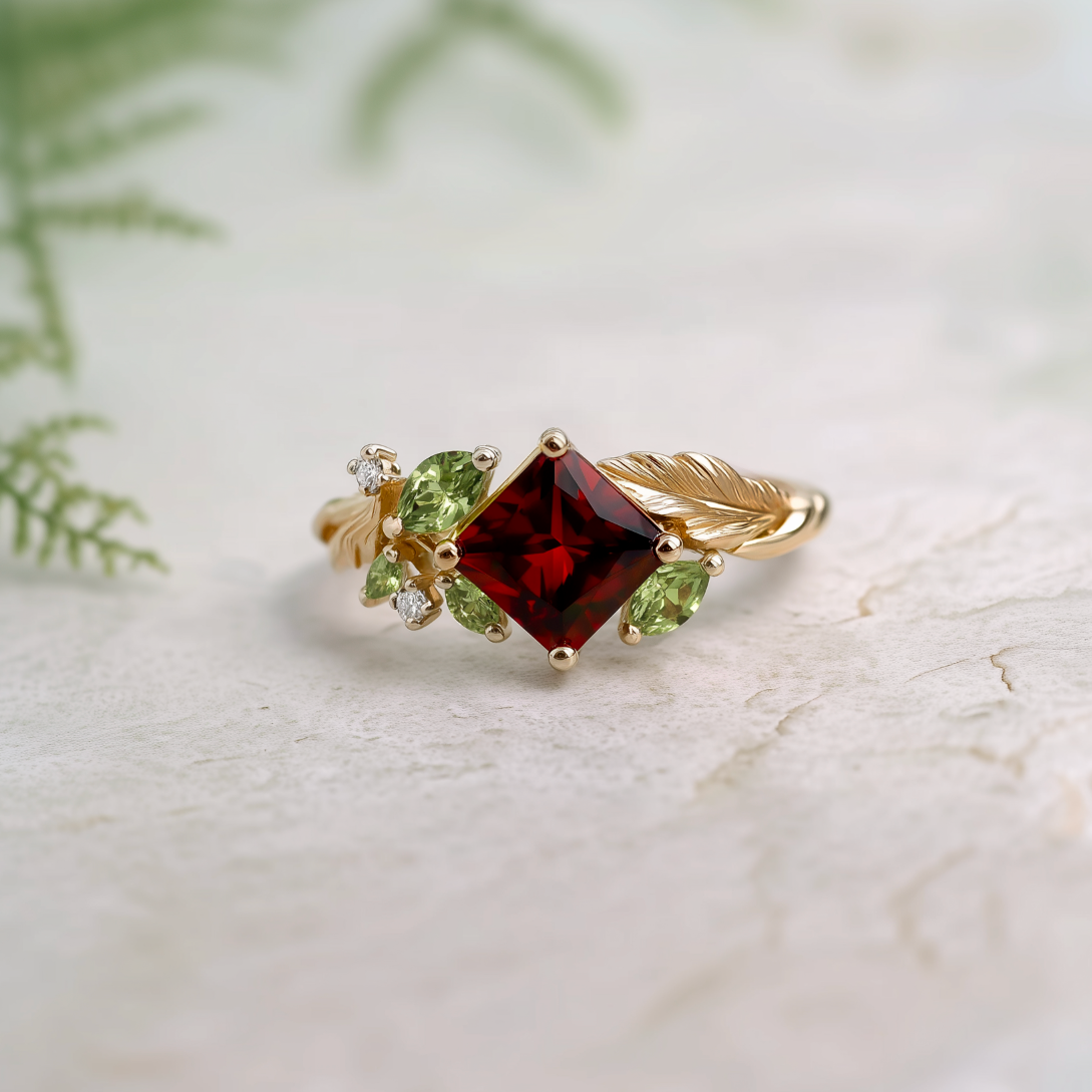 Aurelia’s Vine | Square Garnet Engagement Ring.