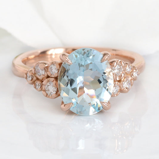Marina’s Bloom | Oval Aquamarine Diamond Floral Cluster Ring