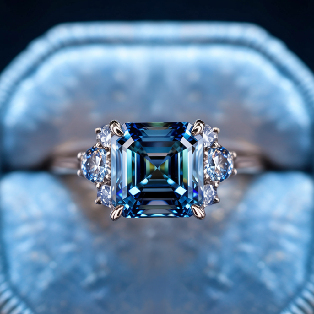Ulissa 2CT Asscher Cut Blue Gemstone Ring