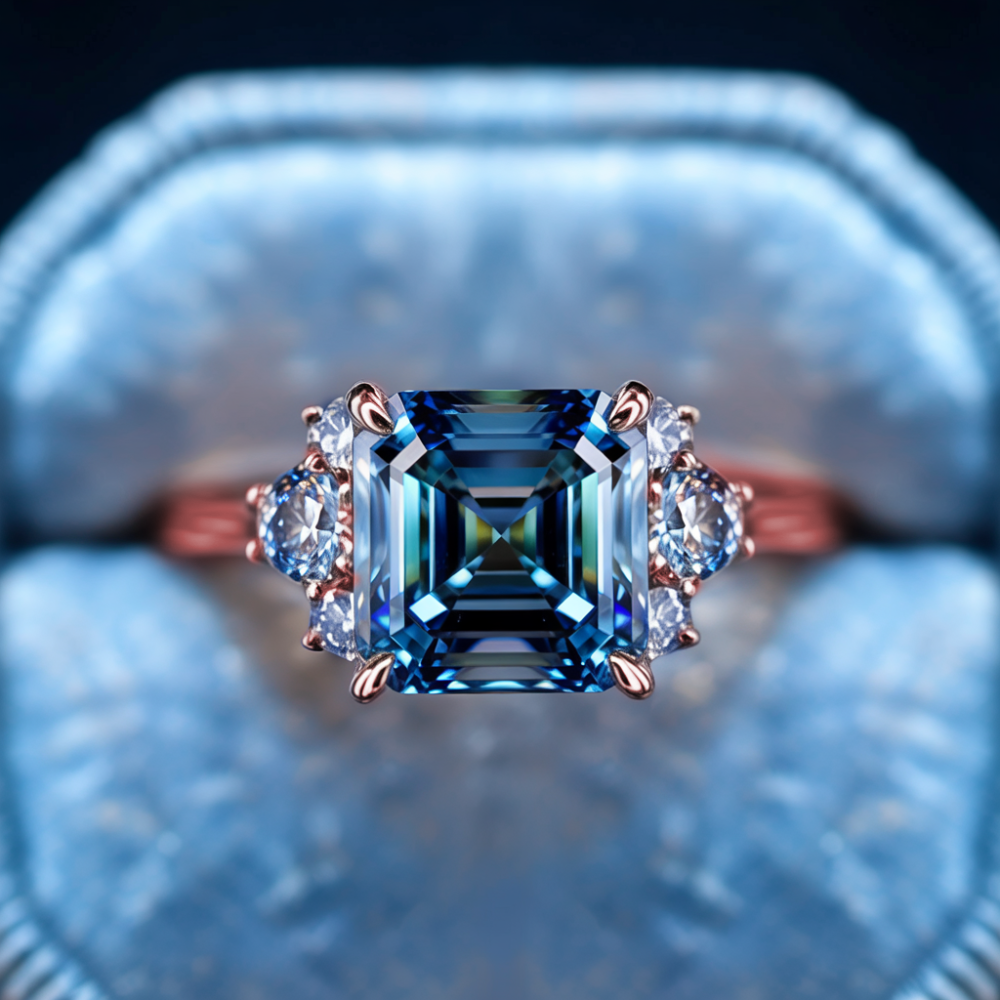 Ulissa 2CT Asscher Cut Blue Gemstone Ring