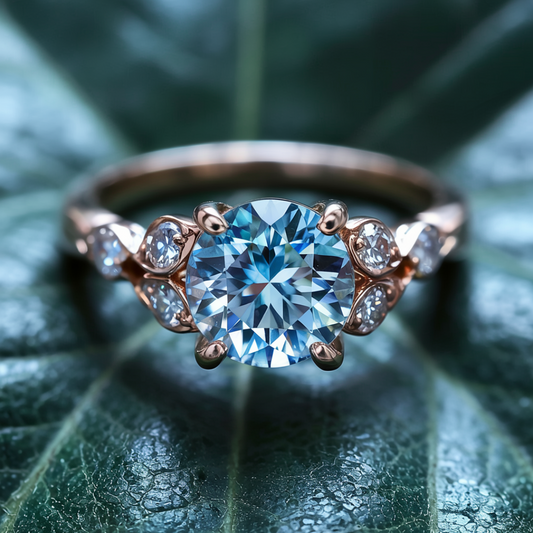 Katalina 1.5CT Vintage Blue Round Cut Moissanite Ring
