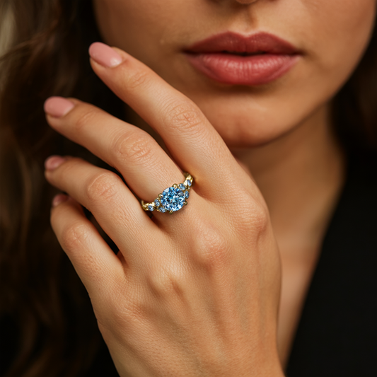 Katalina 1.5CT Vintage Blue Round Cut Moissanite Ring