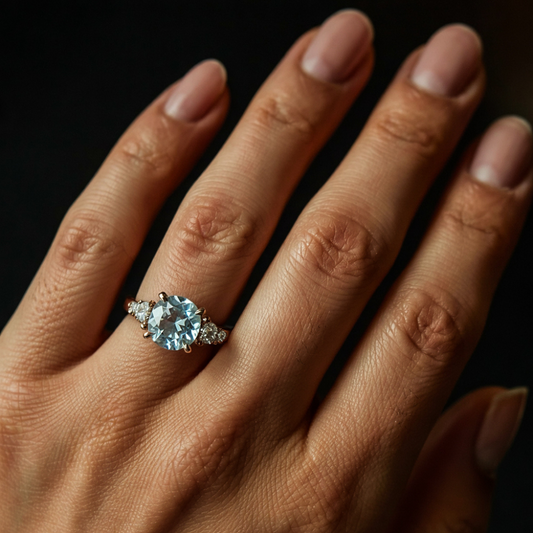 Eveline 1CT Round Cut Ocean Blue Moissanite Ring