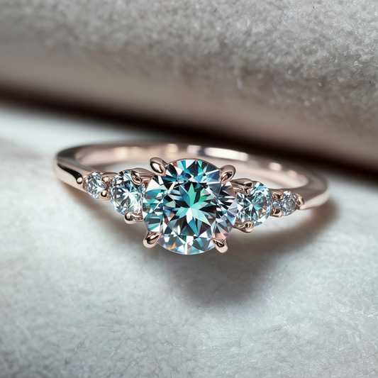 Eveline 1CT Round Cut Ocean Blue Moissanite Ring