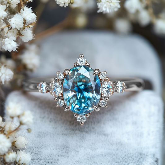 Carlotta 2CT Oval Cut Blue Moissanite Ring
