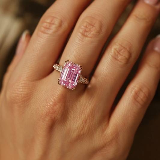 Camilla 3CT Emerald Cut Pink Moissanite Ring