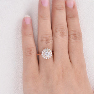Flower Round Cut Moss Agate Rose Gold Ring.