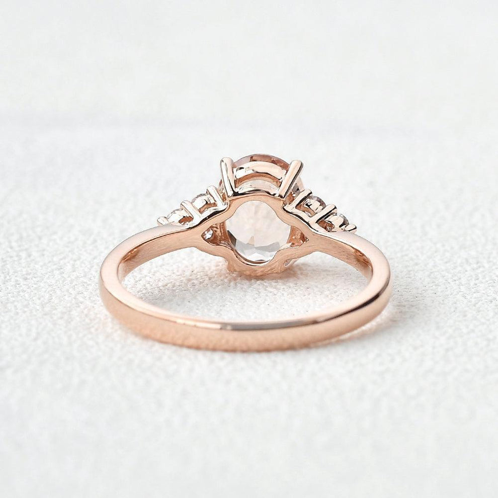 Aurora’s Dew | Oval Moss Agate Classic Cluster Engagement Ring.
