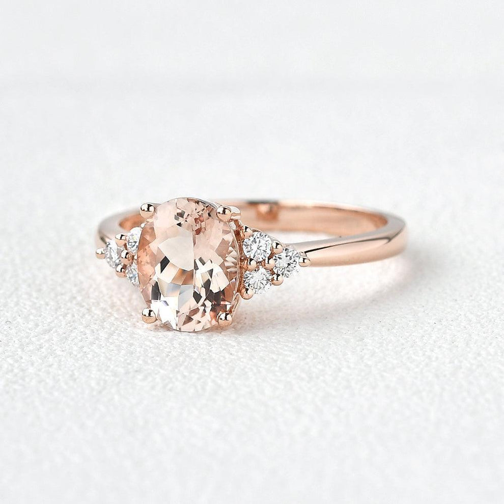 Aurora’s Dew | Oval Moss Agate Classic Cluster Engagement Ring.