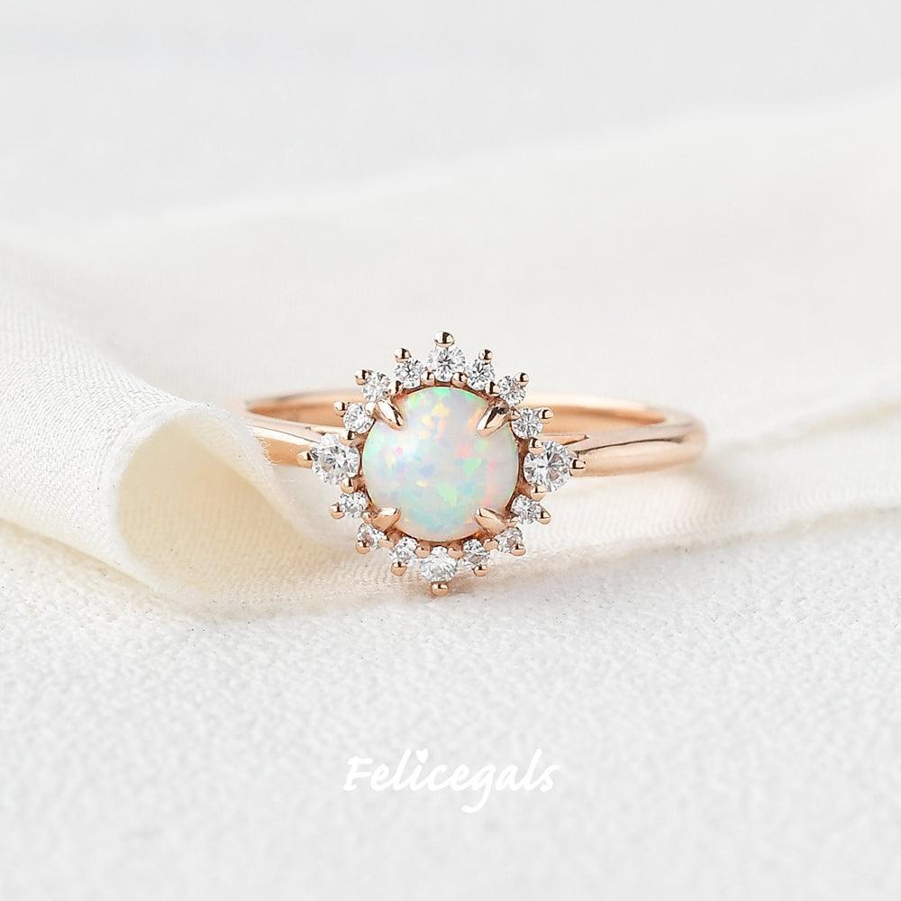 Sunflower Opal & Moissanite Rose Gold Ring.