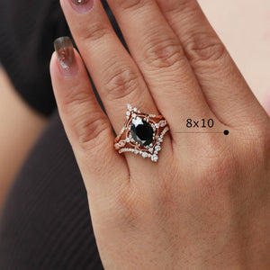 Oval Moss Agate Signature Vintage Ring Set 3pcs.