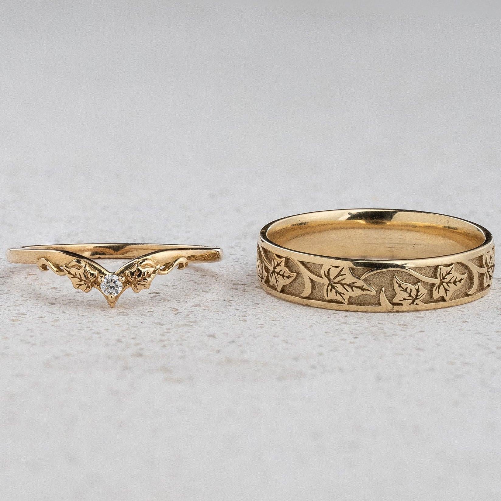 Sylvie’s Wedding Pair | His Ivy Band & Her Diamond Ring.